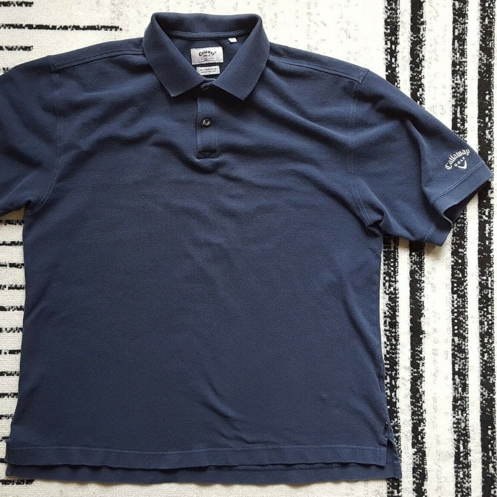 Men's Callaway Combed Cotton Golf Sport Polo Navy Blue Size L Large
